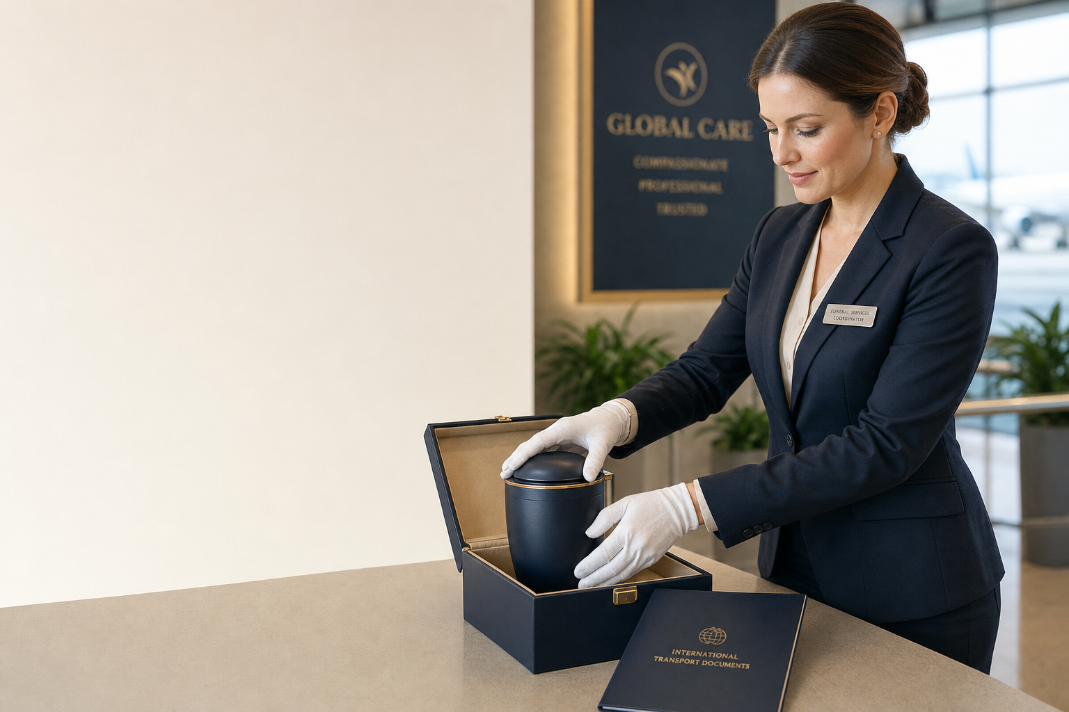 Family preparing a secure urn for international air transport