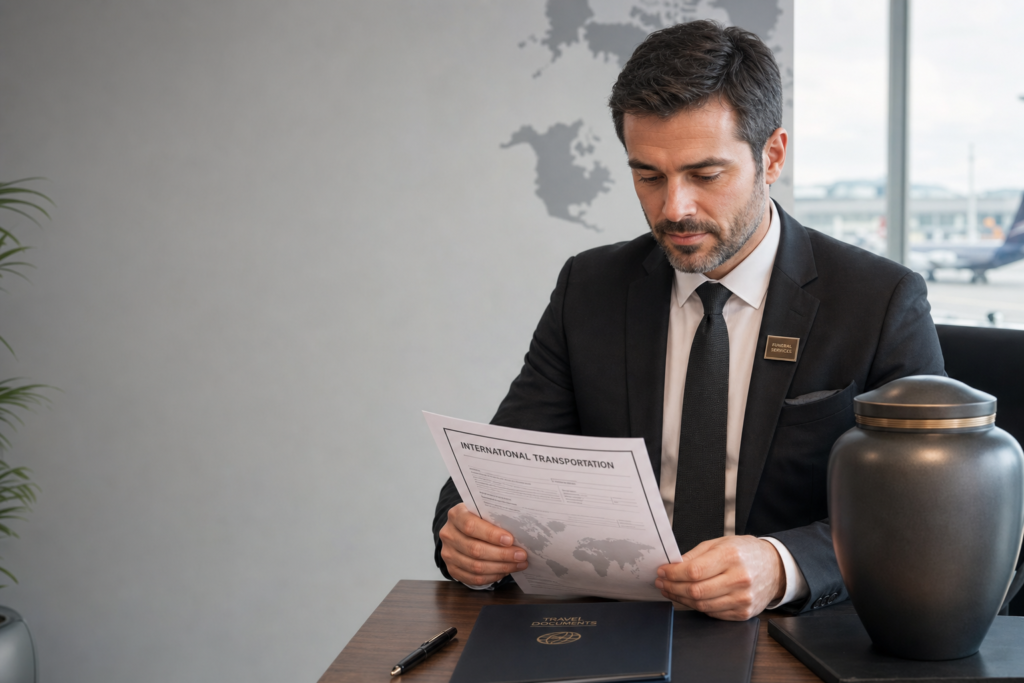 Professional international transportation planning for cremated remains